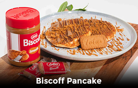 Biscoff Pancakes Served at Mastro Desserts West Calder 